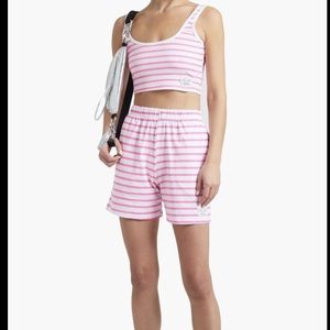 Adam Selman Pink striped crop top shorts SET